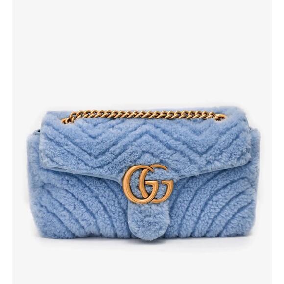 Gucci Marmont Shearling Fur GG Logo Jackie Ophidia Chain Blondie Shoulder Bag - Picture 1 of 9